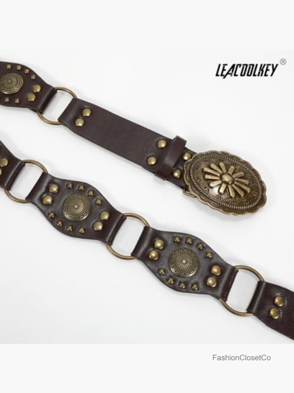 Vintage Leather Western Concho Belt with Rivets for Women - Picture 3 of 7